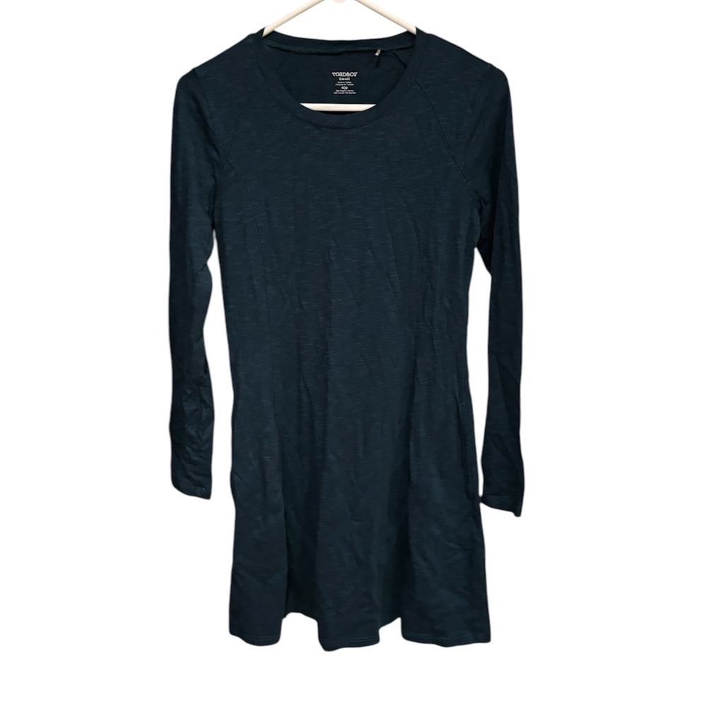Toad & Co Organic Cotton Blue Teal Long Sleeve Scoop Neck Dress Size Small